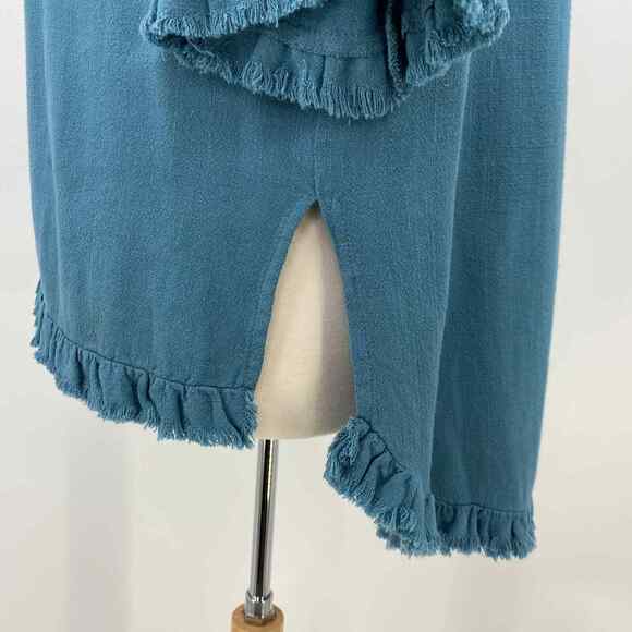 Umgee Blouse Womens Small Blue Linen Cotton Raw Edge Hem Ladies Tunic Top Hi Low - Picture 8 of 8